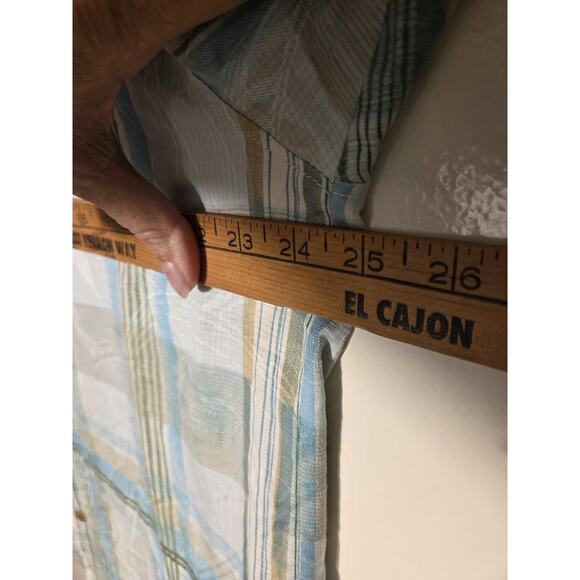Tommy Bahama Men's L Blue Green Plaid 100% Silk Button Up Shirt Short Sleeve - Picture 6 of 8